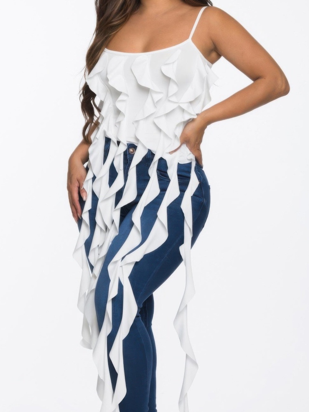 Solid Ruffle Casual Crop Top - Picture 4 of 5